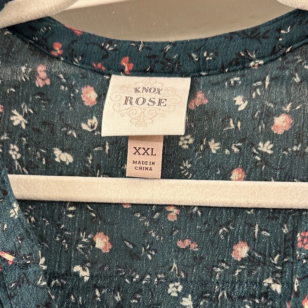 Knox Rose Dark Green Floral Long Sleeve Dress - Picture 2 of 6